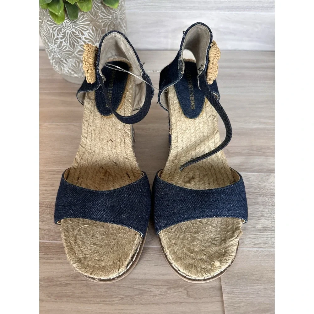 Newport News Espadrille Wedge Heels Crochet Flower Flirty Striped /New With Flaw
